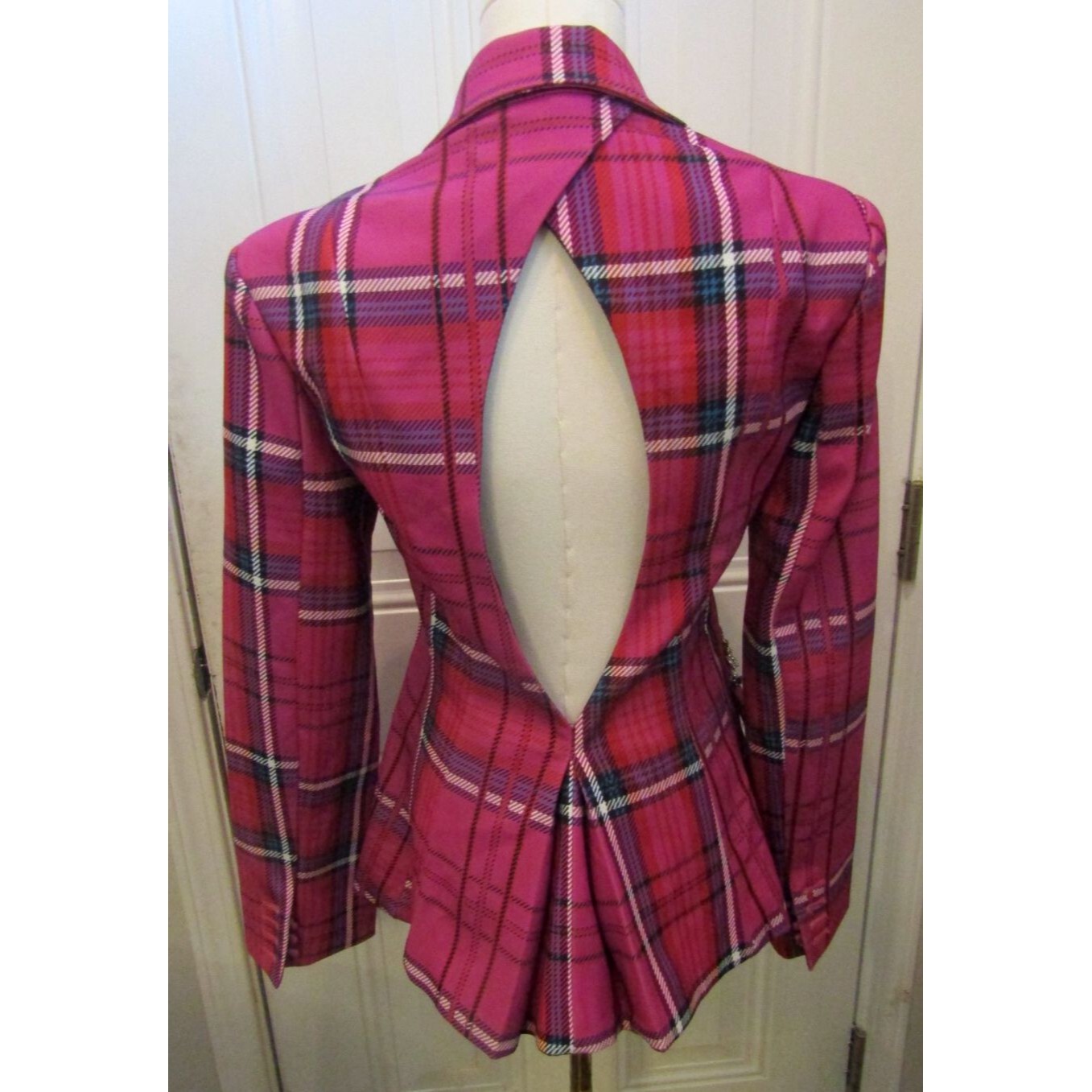 Luxedress Opal Blazer Pink Plaid Lined Rhinestones Pockets Retail $167 Size M — image 6 of 8